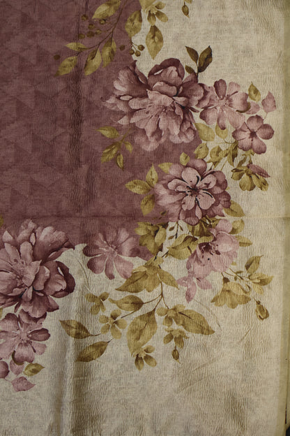 Semi Tussar Saree Crushed-Choco Brown Floral