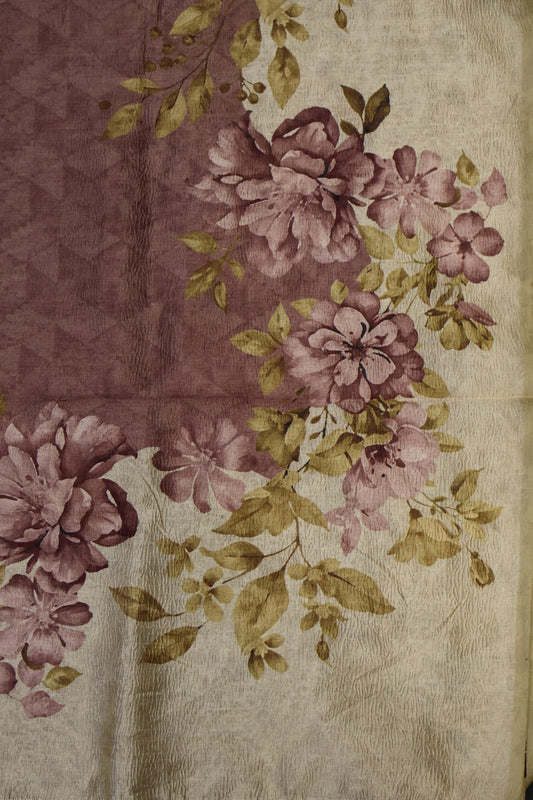 Semi Tussar Saree Crushed-Choco Brown Floral