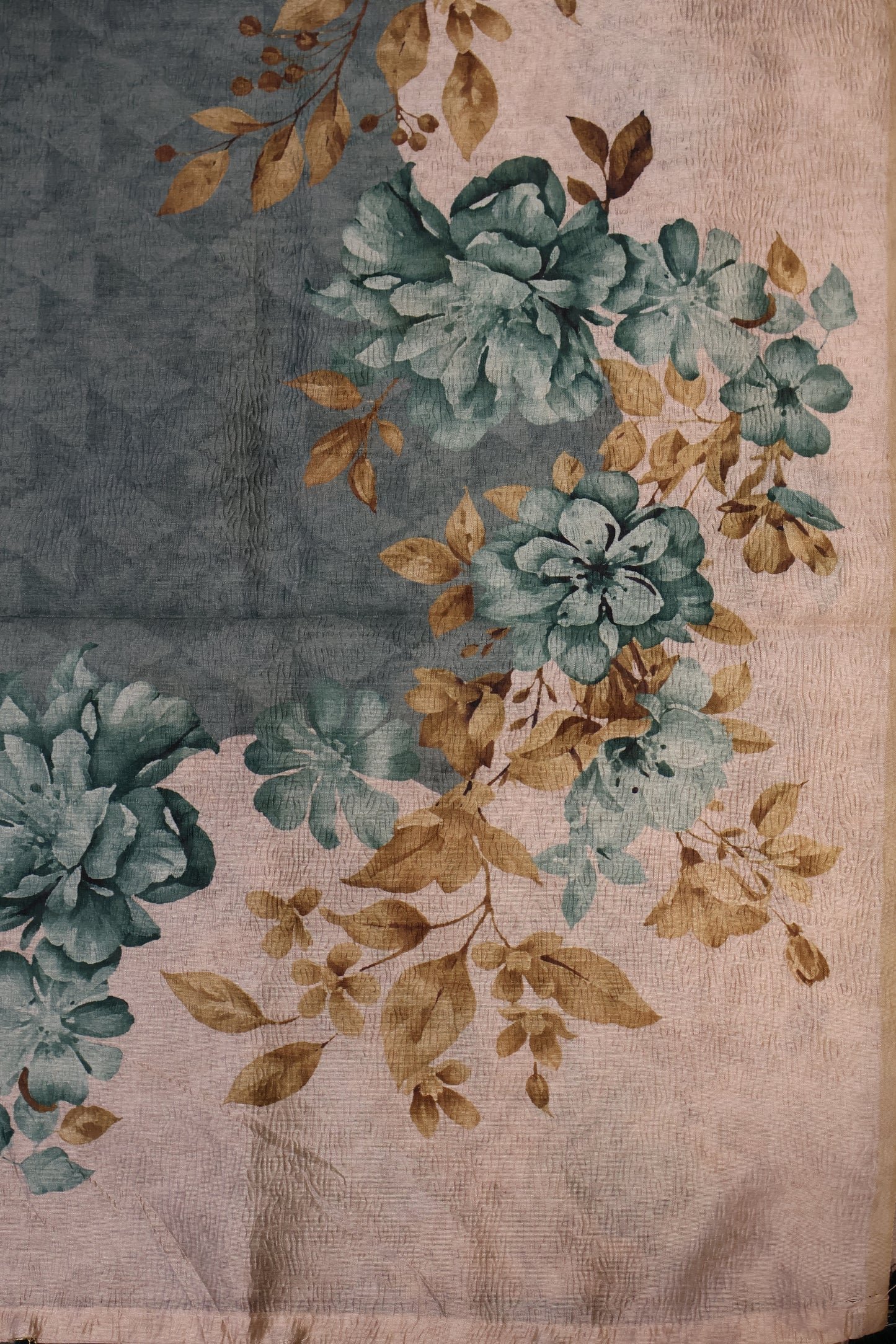 Semi Tussar Saree Crushed-Green Floral