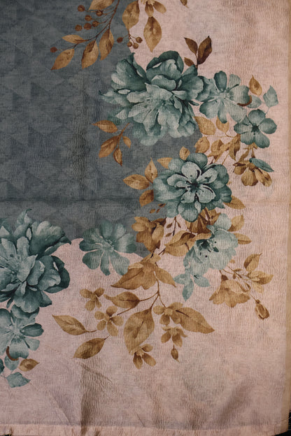 Semi Tussar Saree Crushed-Green Floral