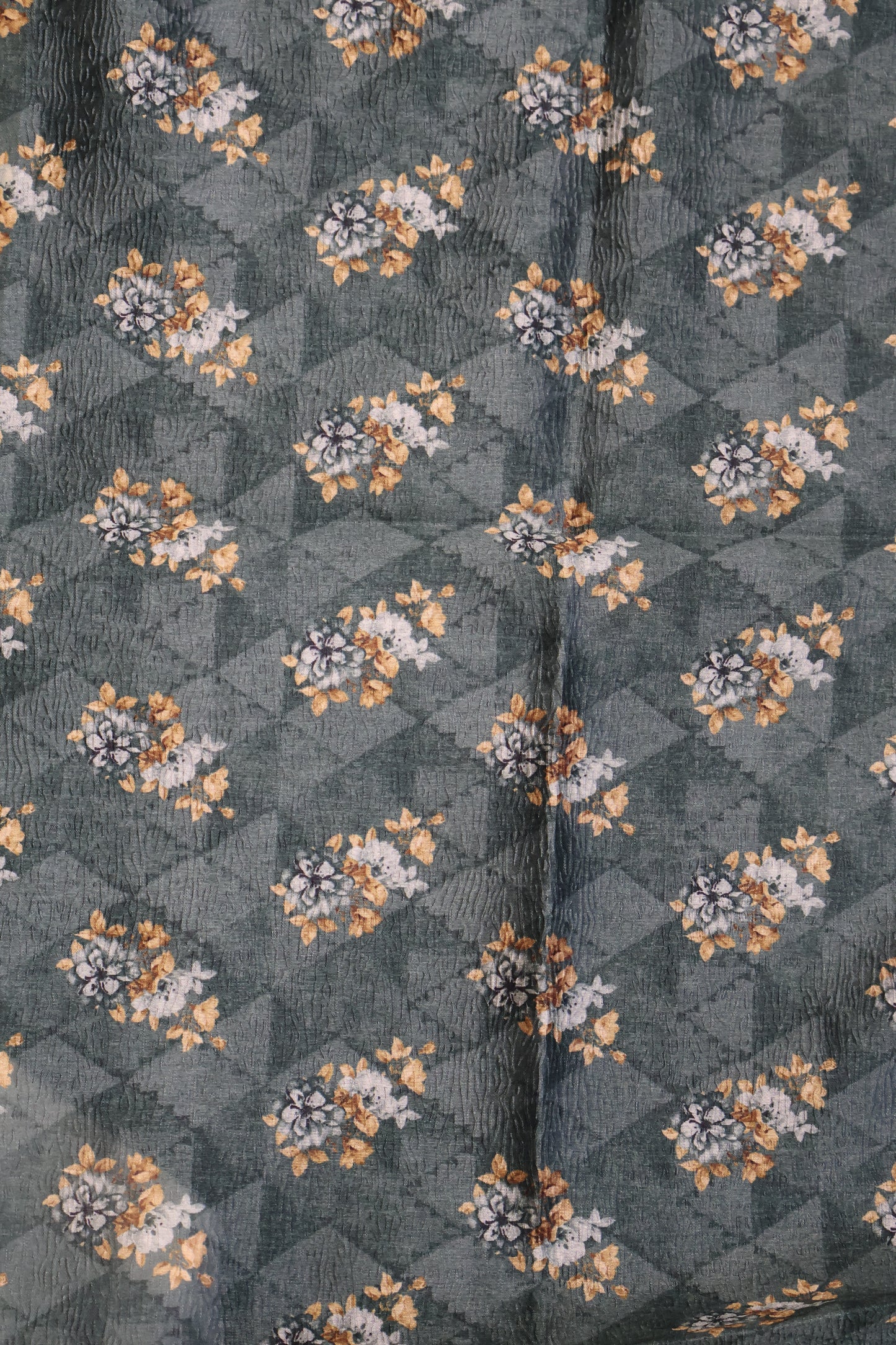 Semi Tussar Saree Crushed-Green Floral