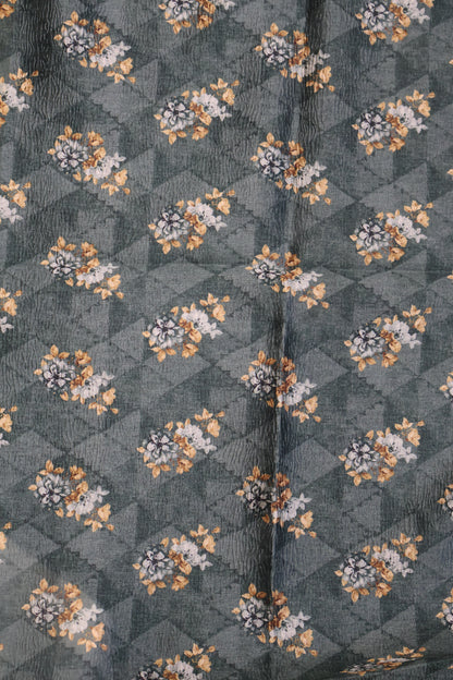 Semi Tussar Saree Crushed-Green Floral