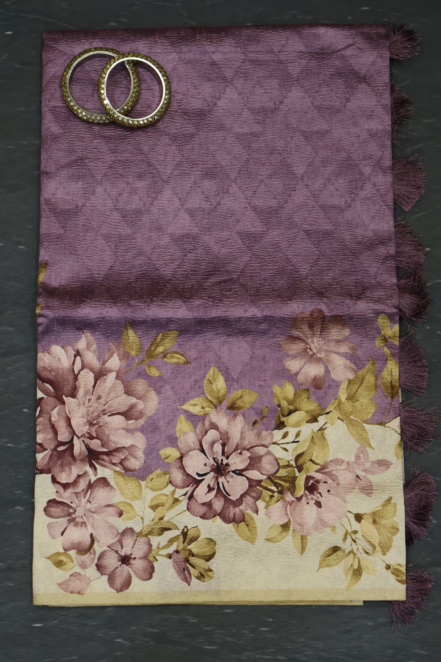 Semi Tussar Saree Crushed-Purple Floral
