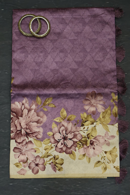 Semi Tussar Saree Crushed-Purple Floral