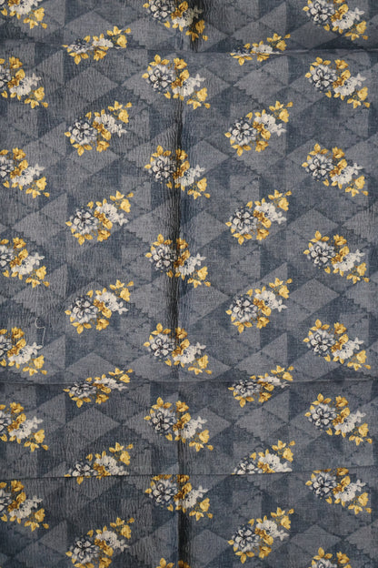 Semi Tussar Saree Crushed-Blue Floral