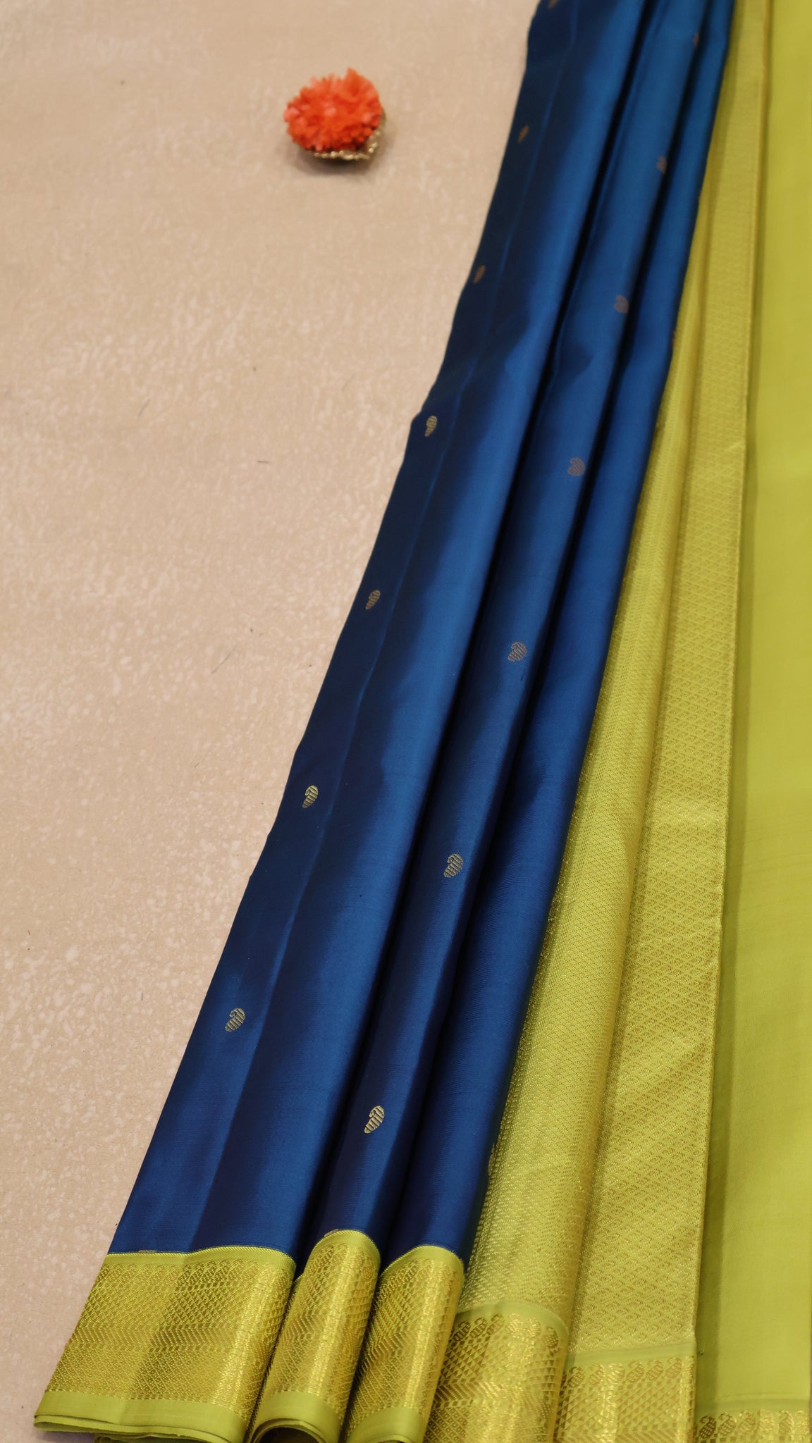 Akshayam-Pure Kanchipuram Saree Korvai Border-Peacock Blue