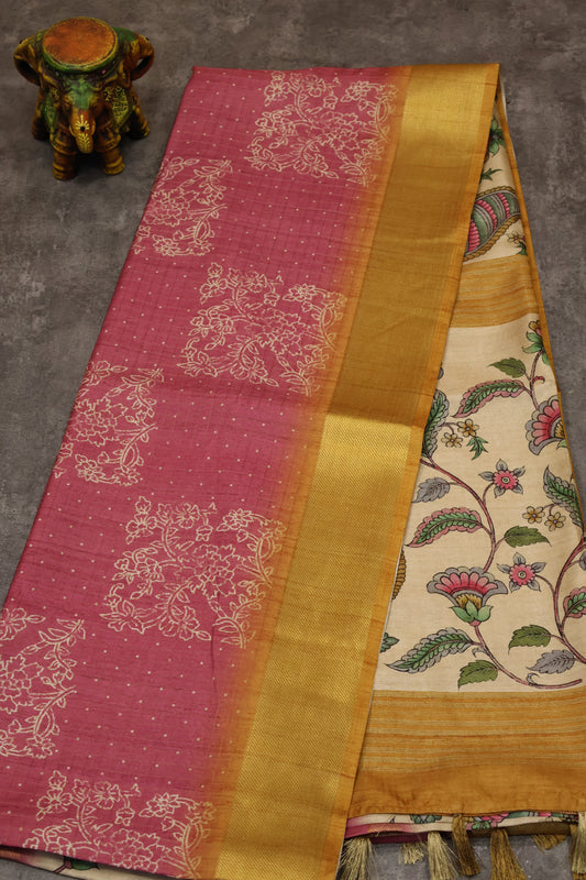 Semi Tussar Saree- pink zari