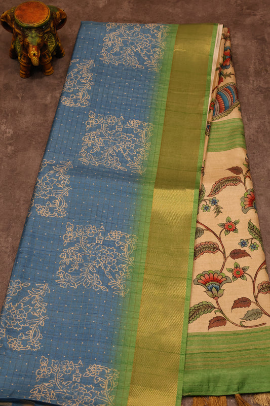 Semi Tussar Saree- sky blue zari