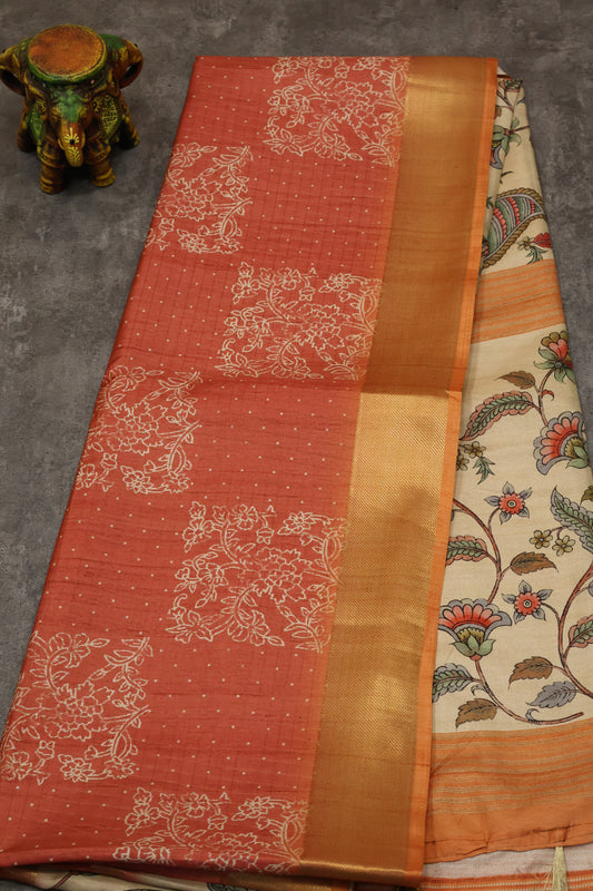Semi Tussar Saree- pale pink zari