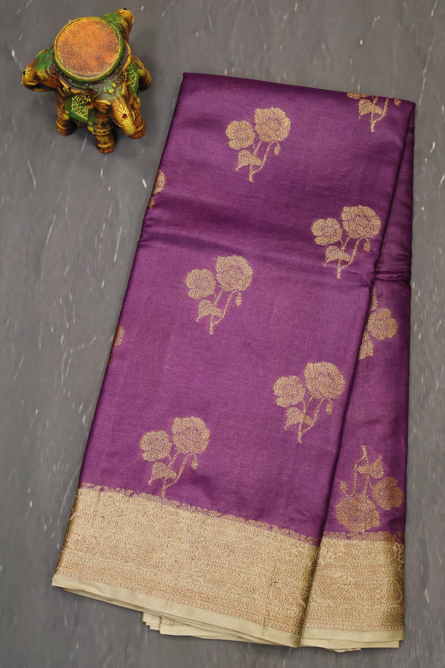 Pure Tussar Saree -Dark Purple Twin Floral