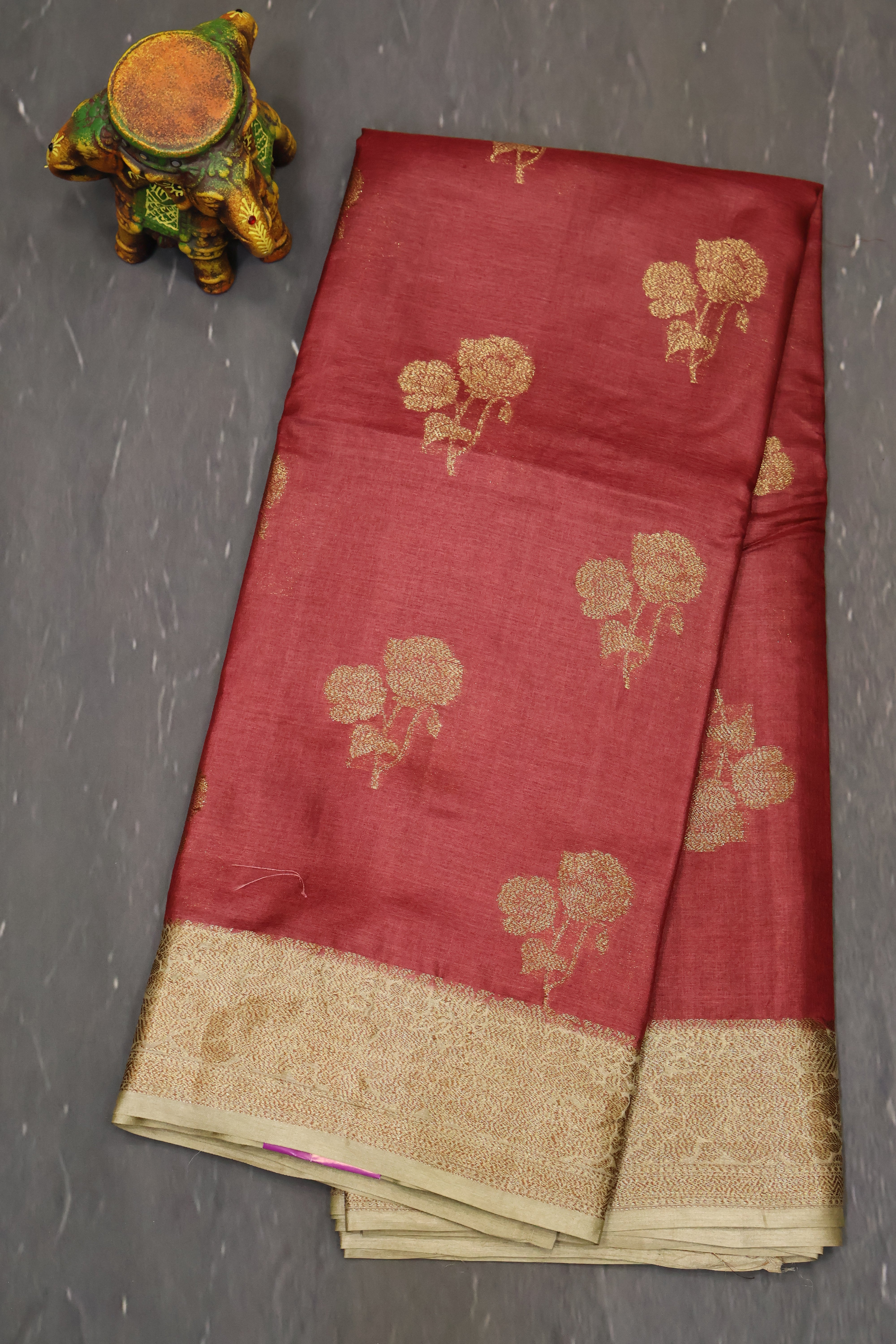 Pure Tussar Saree -Maroon Twin Floral – Charvi Boutique