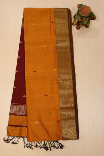 Pure Maheswari Silk Cotton saree-Mustard Yellow Diamond Pattern