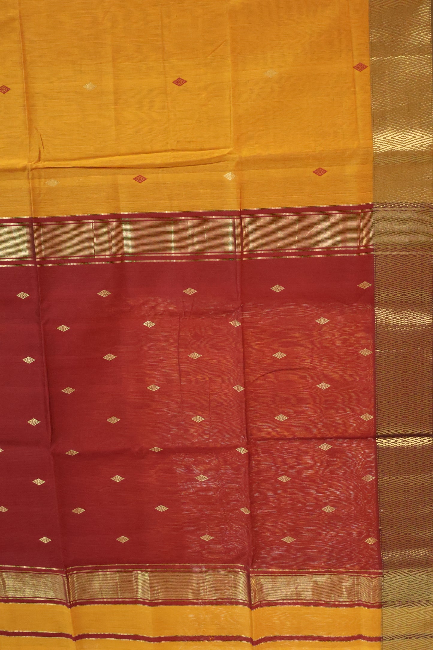 Pure Maheswari Silk Cotton saree-Mustard Yellow Diamond Pattern