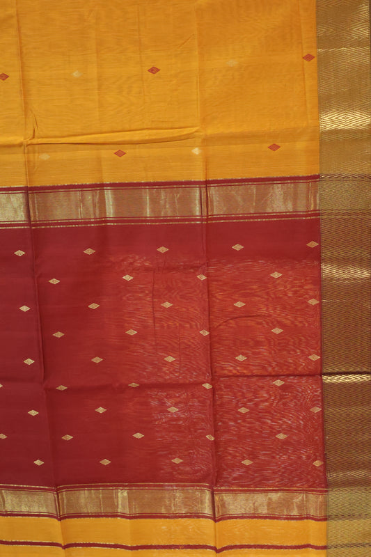 Pure Maheswari Silk Cotton saree-Mustard Yellow Diamond Pattern