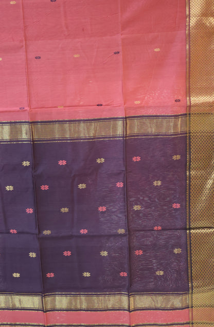 Pure Maheswari Silk Cotton saree-Dark Mauve Flower Border