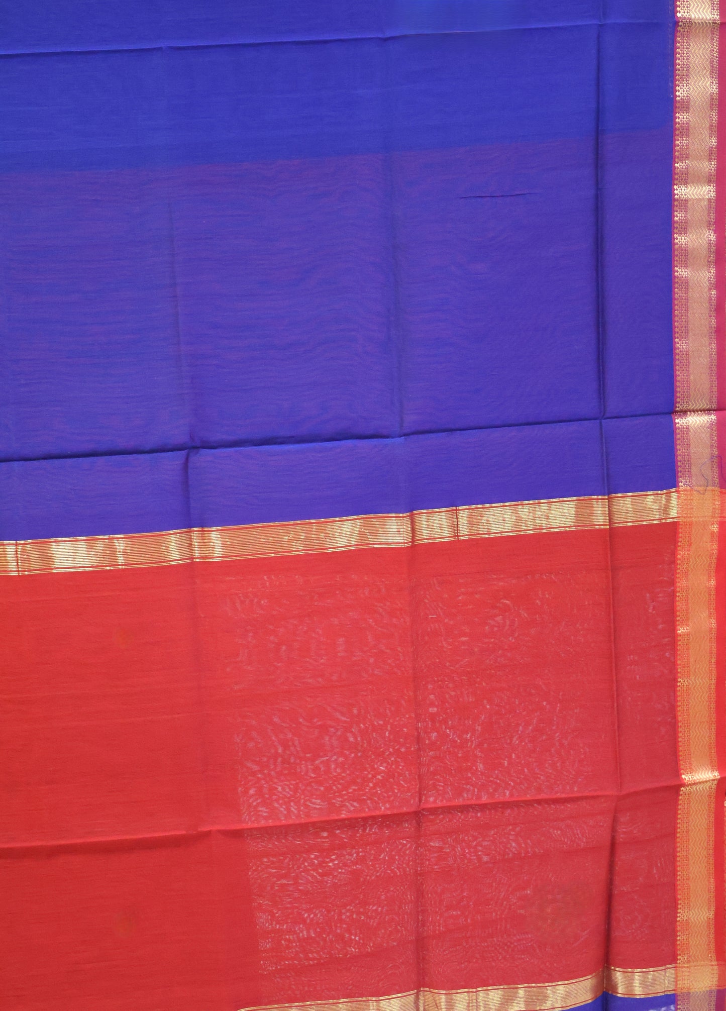 Pure Maheswari Silk Cotton saree-Blue Plain Small Border