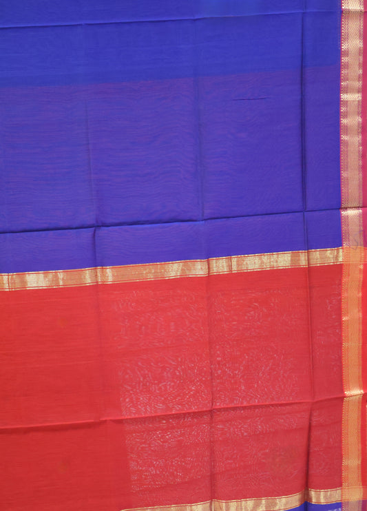 Pure Maheswari Silk Cotton saree-Blue Plain Small Border