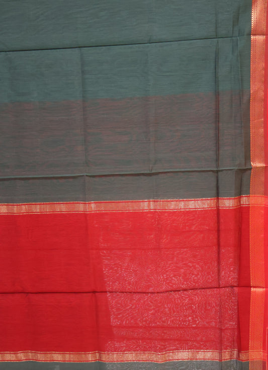 Pure Maheswari Silk Cotton saree-Green Plain Small Border