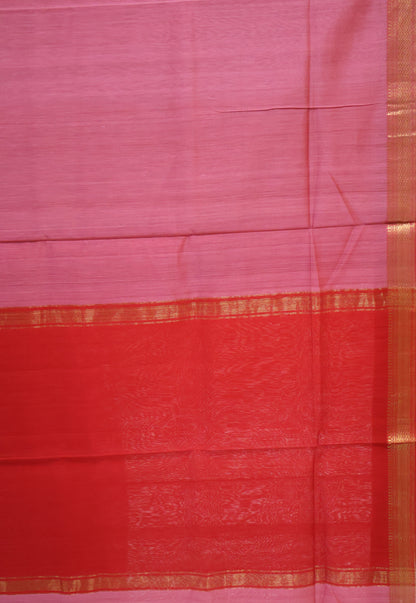 Pure Maheswari Silk Cotton saree-Onion Pink Plain Small Border