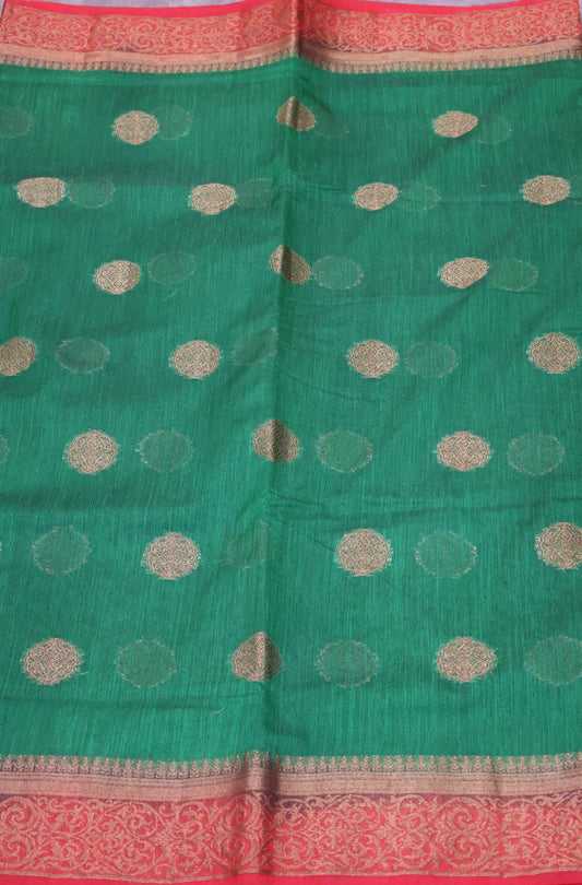 Bamboo Silk Saree-green maroon