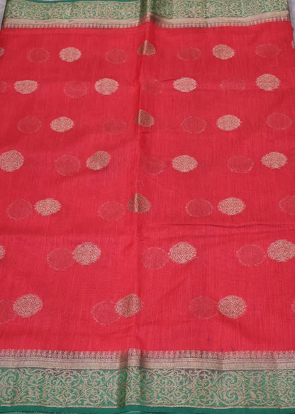 Bamboo Silk Saree-red green