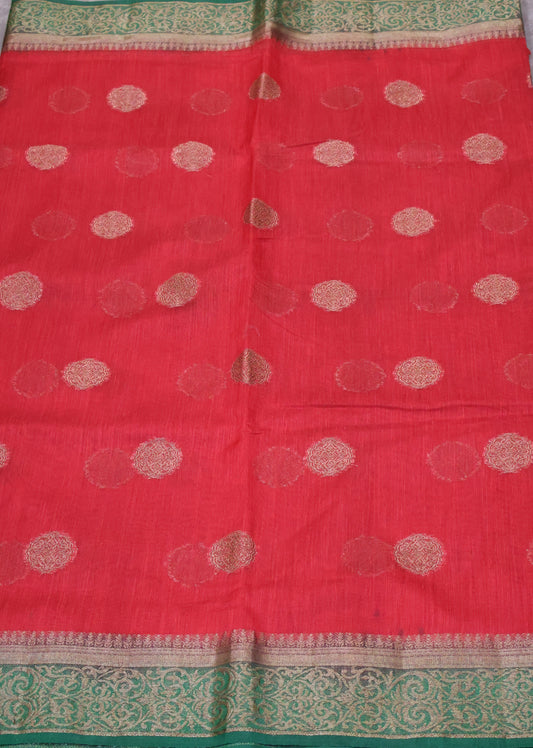 Bamboo Silk Saree-red green
