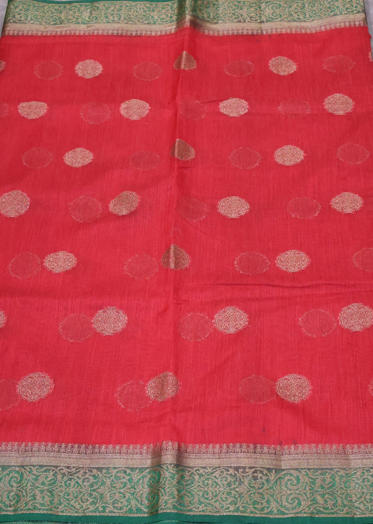 Bamboo Silk Saree-red green
