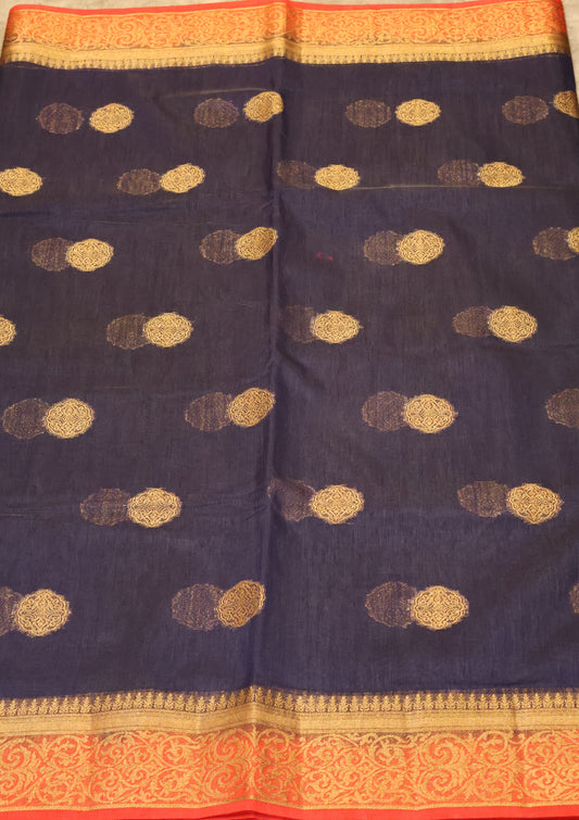 Bamboo Silk Saree-navy blue
