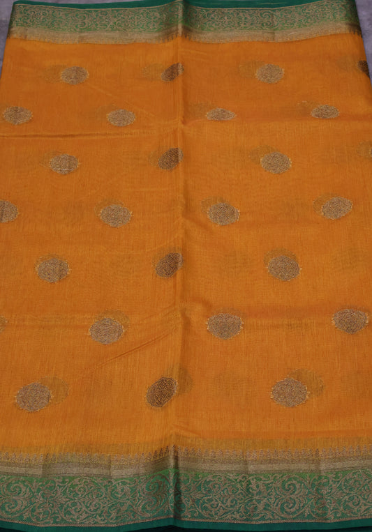 Bamboo Silk Saree-mustard green