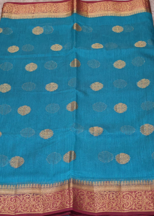 Bamboo Silk Saree-peach blue