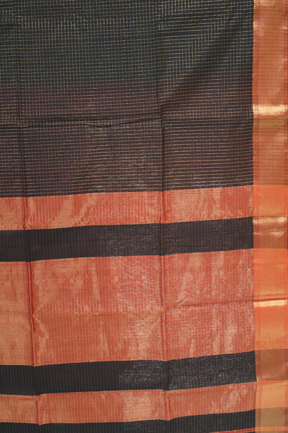 Pure Maheswari Silk Cotton saree-Black Zari Checks