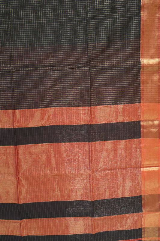 Pure Maheswari Silk Cotton saree-Black Zari Checks