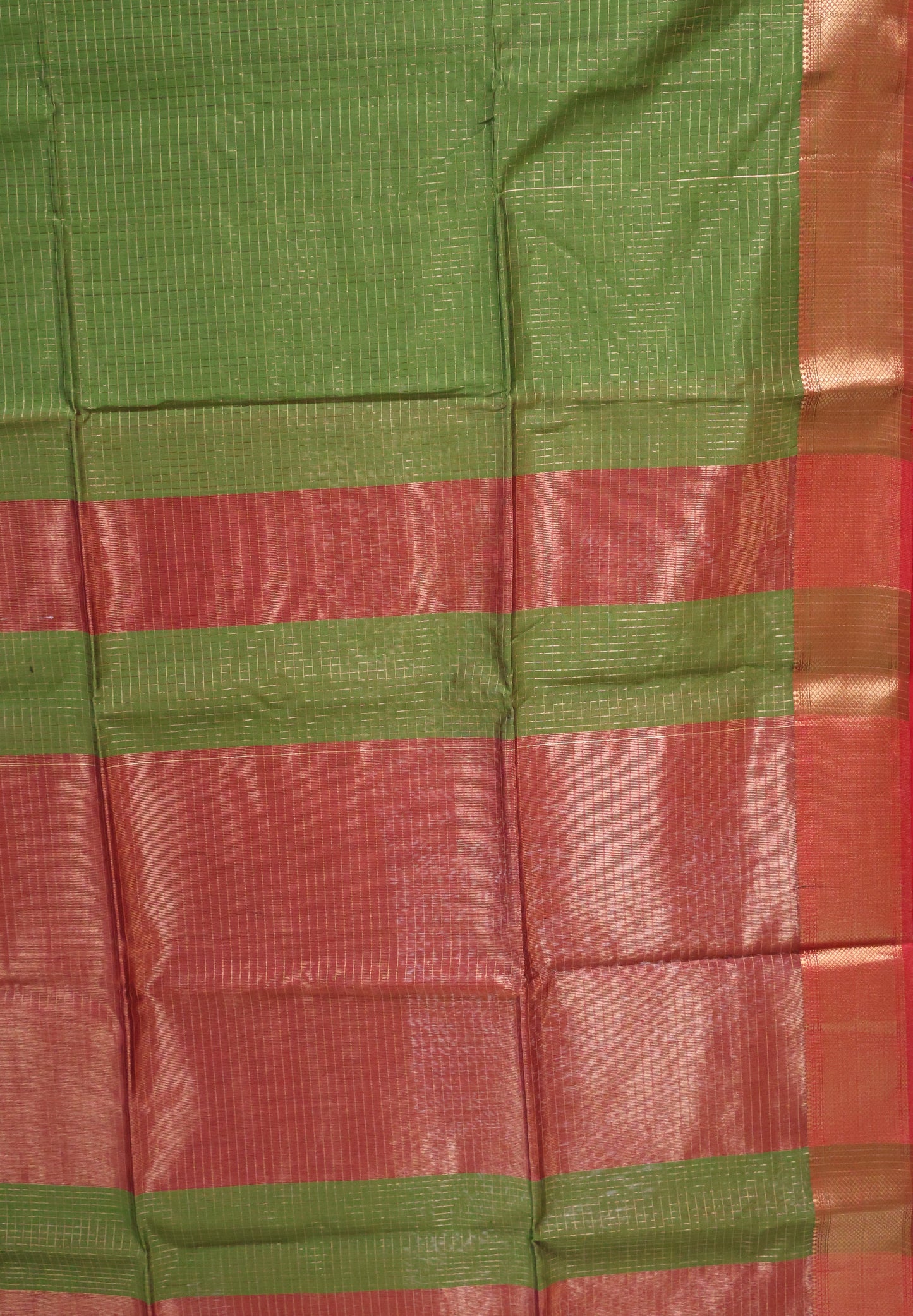 Pure Maheswari Silk Cotton saree-Light Green Zari Checks