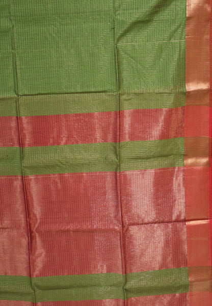 Pure Maheswari Silk Cotton saree-Light Green Zari Checks