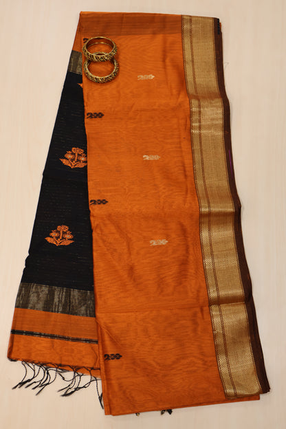 Pure Maheswari Silk Cotton saree-Honey Black Flower Border