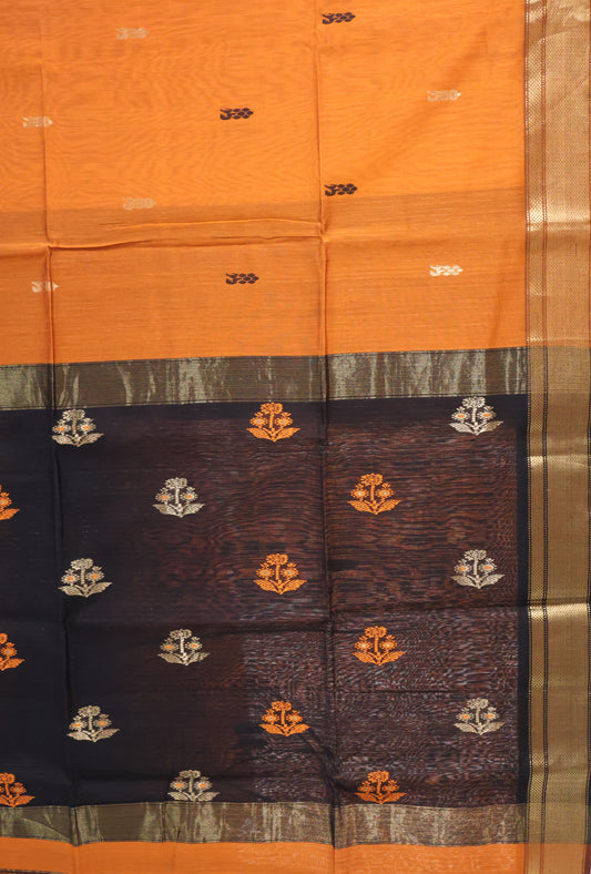 Pure Maheswari Silk Cotton saree-Honey Black Flower Border
