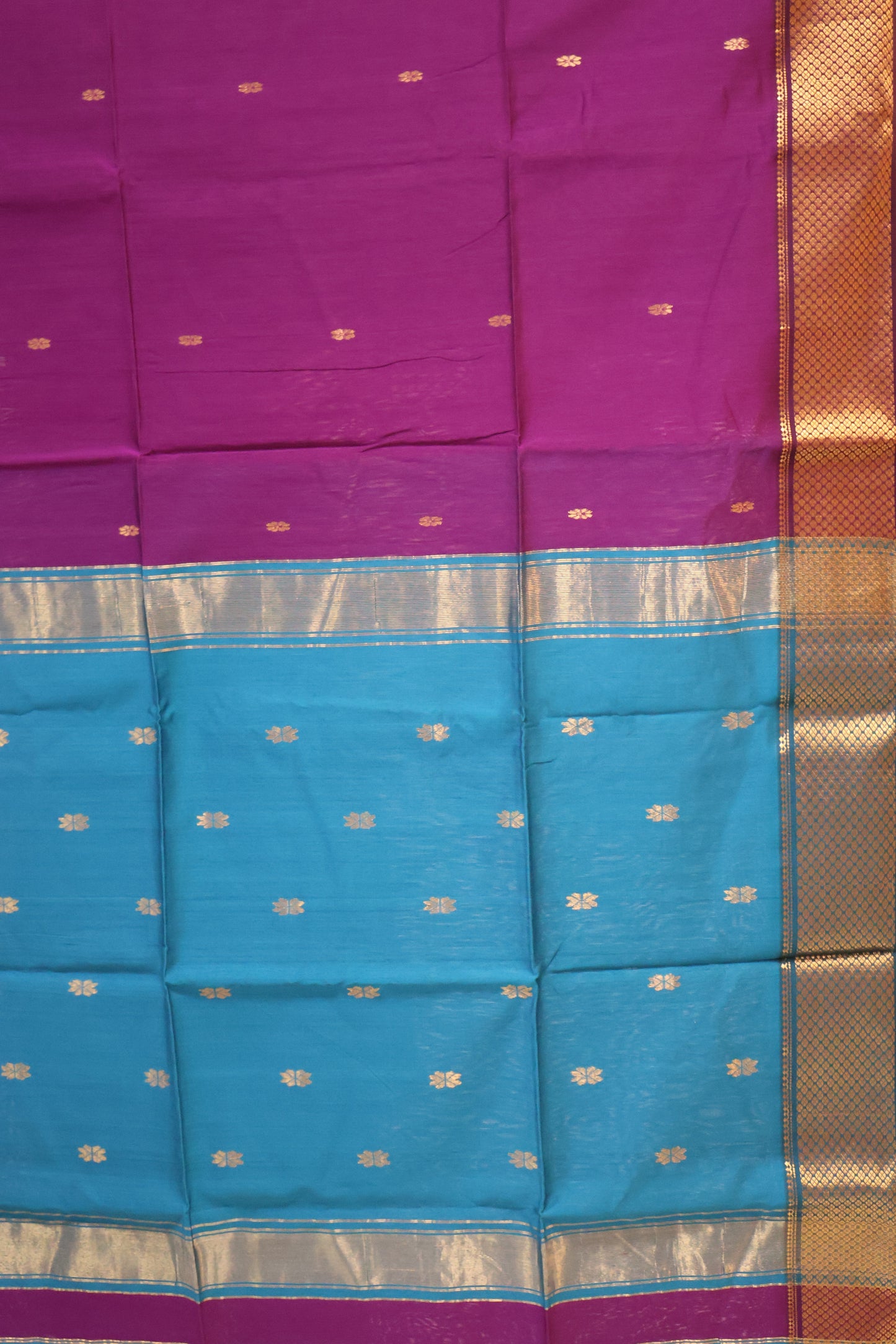Pure Maheswari Silk Cotton saree-Voilet Flower Border
