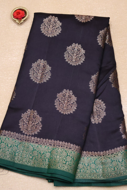 Pure Banarasi Saree Chiniya Silk with Contrast Pallu-Black