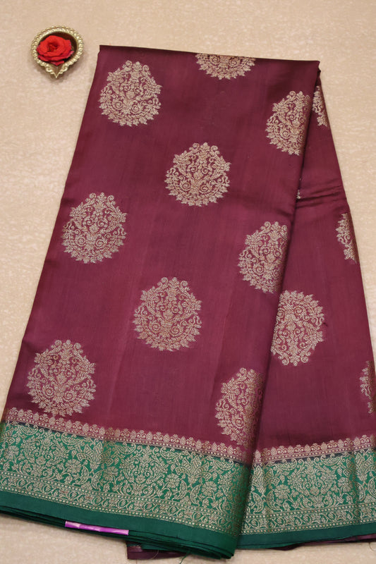 Pure Banarasi Saree Chiniya Silk with Contrast Pallu-Maroon