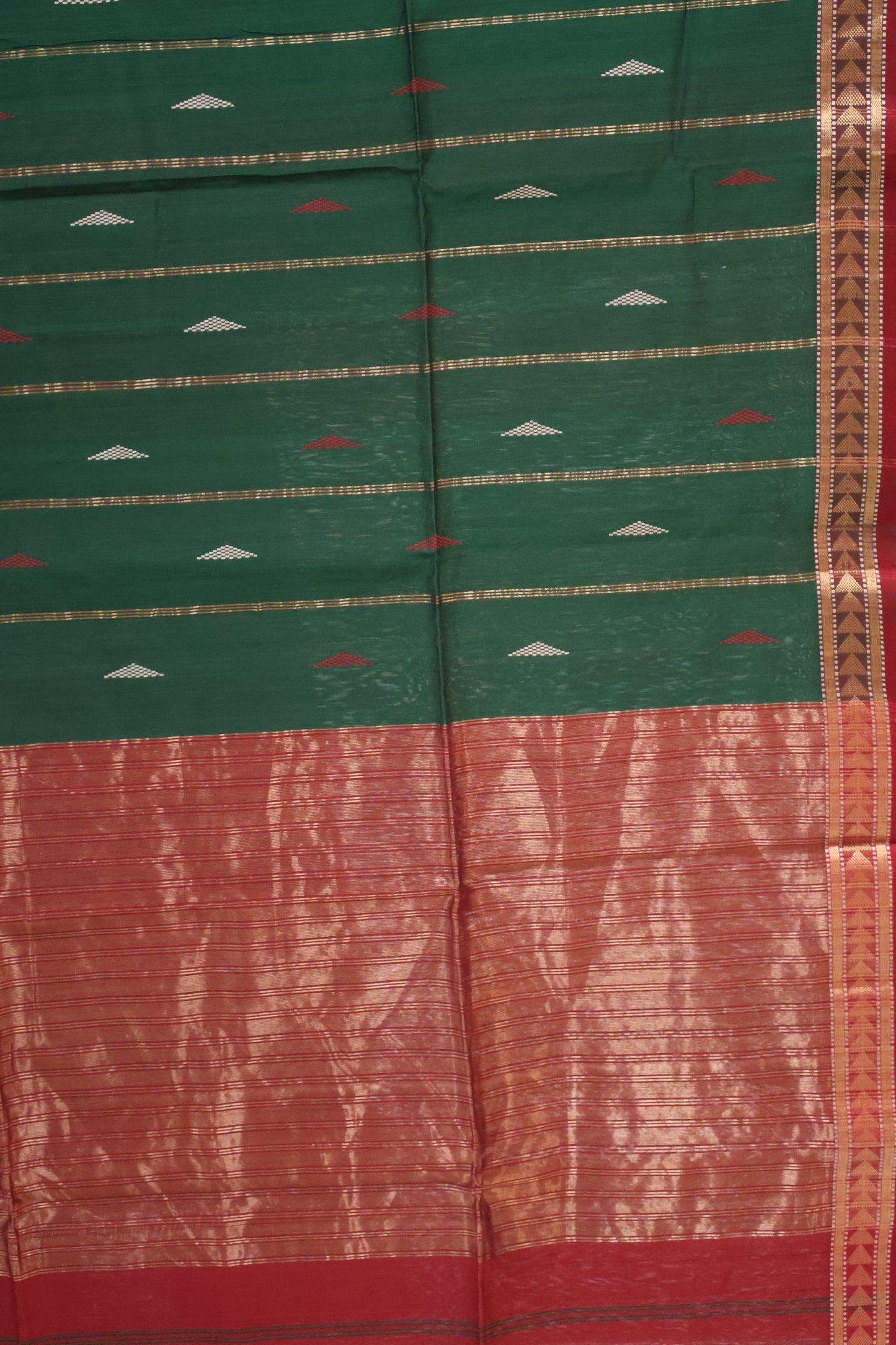 Pure Maheswari Silk Cotton saree-Green Line Buta