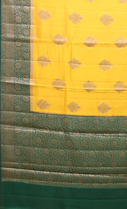 Pure Banarasi Saree Chiniya Silk with Contrast Pallu-Mustard