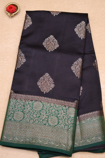 Pure Banarasi Saree Chiniya Silk with Contrast Pallu-Black