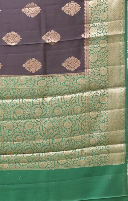 Pure Banarasi Saree Chiniya Silk with Contrast Pallu-Black