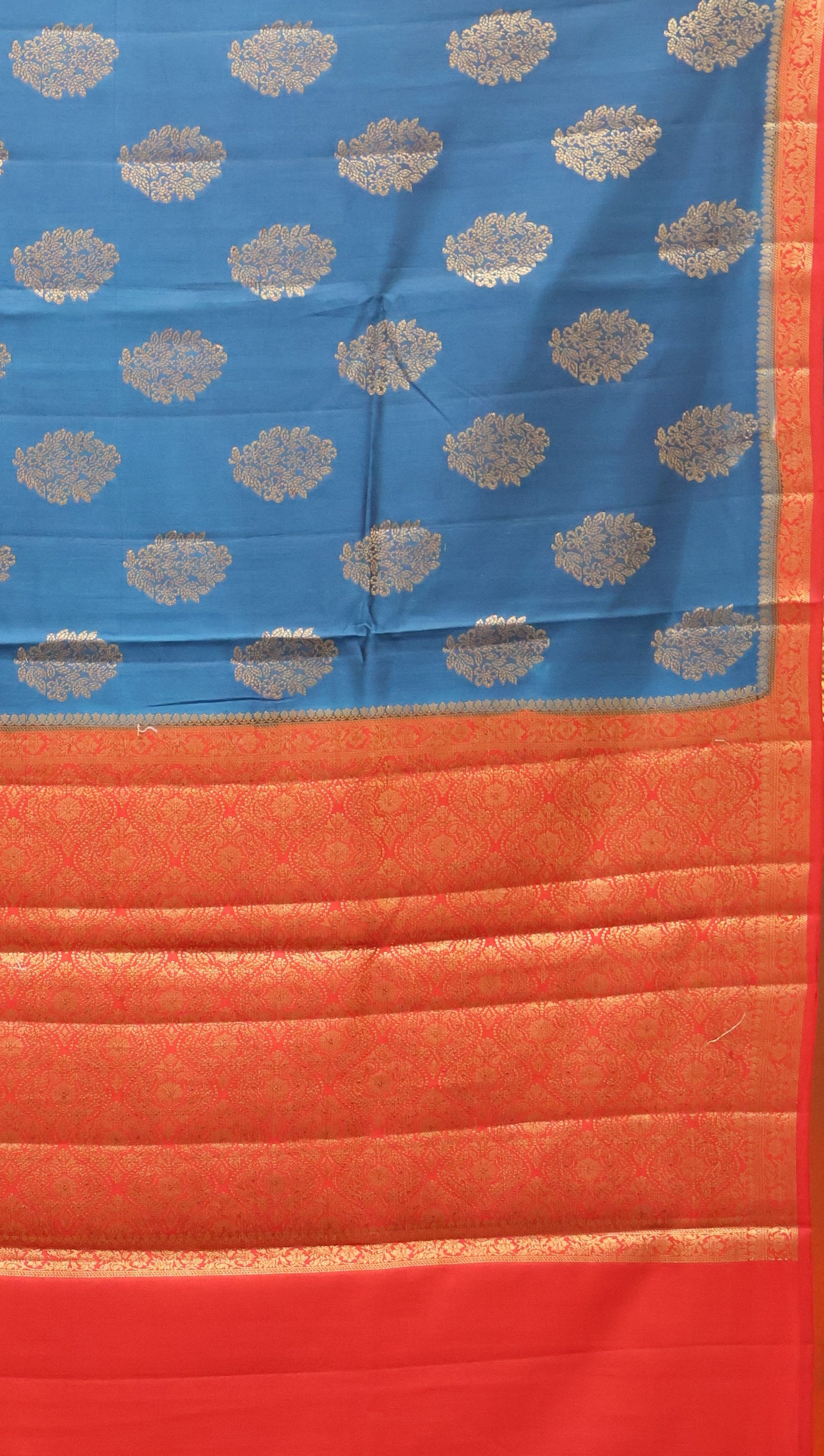 Pure Banarasi Saree Chiniya Silk with Contrast Pallu-Blue