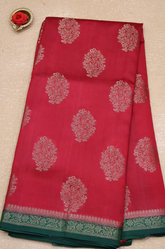 Pure Banarasi Saree Chiniya Silk with Contrast Pallu-Maroon