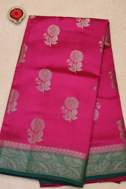 Pure Banarasi Saree Chiniya Silk with Contrast Pallu-Rani Pink
