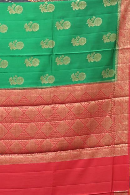Pure Banarasi Saree Chiniya Silk with Contrast Pallu-Green