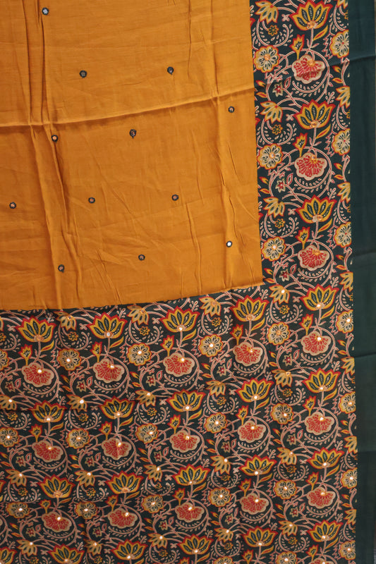 Malai Cotton Saree-Mustard Lotus Pattern
