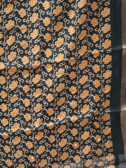 Malai Cotton Saree-Mustard Lotus Pattern