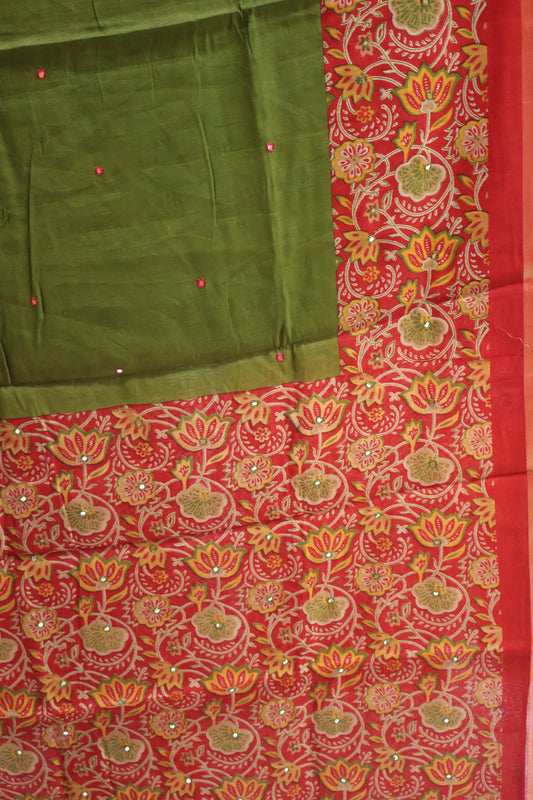 Malai Cotton Saree-Sage Green Lotus Pattern